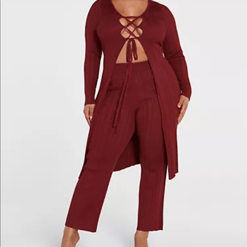 Cute fashion to figure lace up cardigan & pants outfit/set